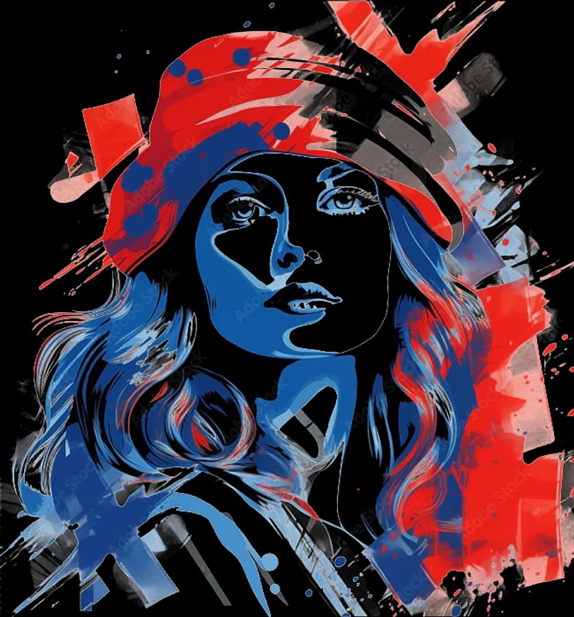 Illustration de Marianne, symbole de la République française, en bleu, blanc et rouge